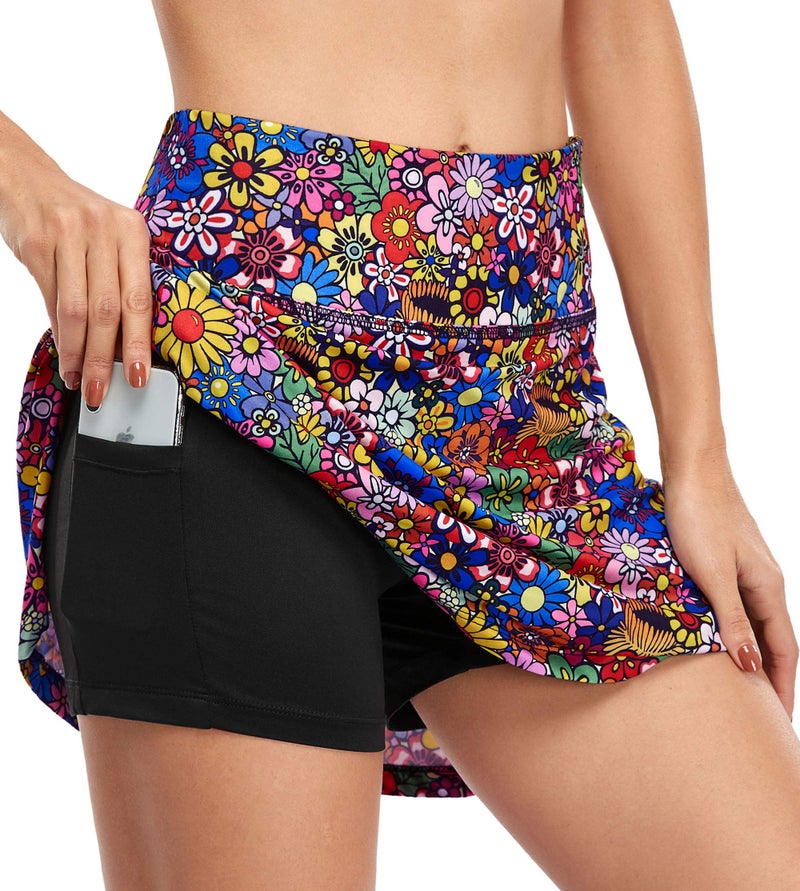 Fulbelle Tennis Skirts for Women, Golf Skirt with Pockets Athletic Skorts Activewear Womens Skorts for Summer High Waisted Running Skort Colorful Flower Medium - Image 1